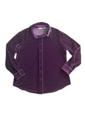 Soft Surroundings Dress Petite Small Purple Velvet Button Down Blouse